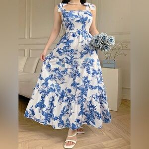 Anna Kaci Floral Blue White Dress S Midi Summer Party Wedding Travel Cottagecore